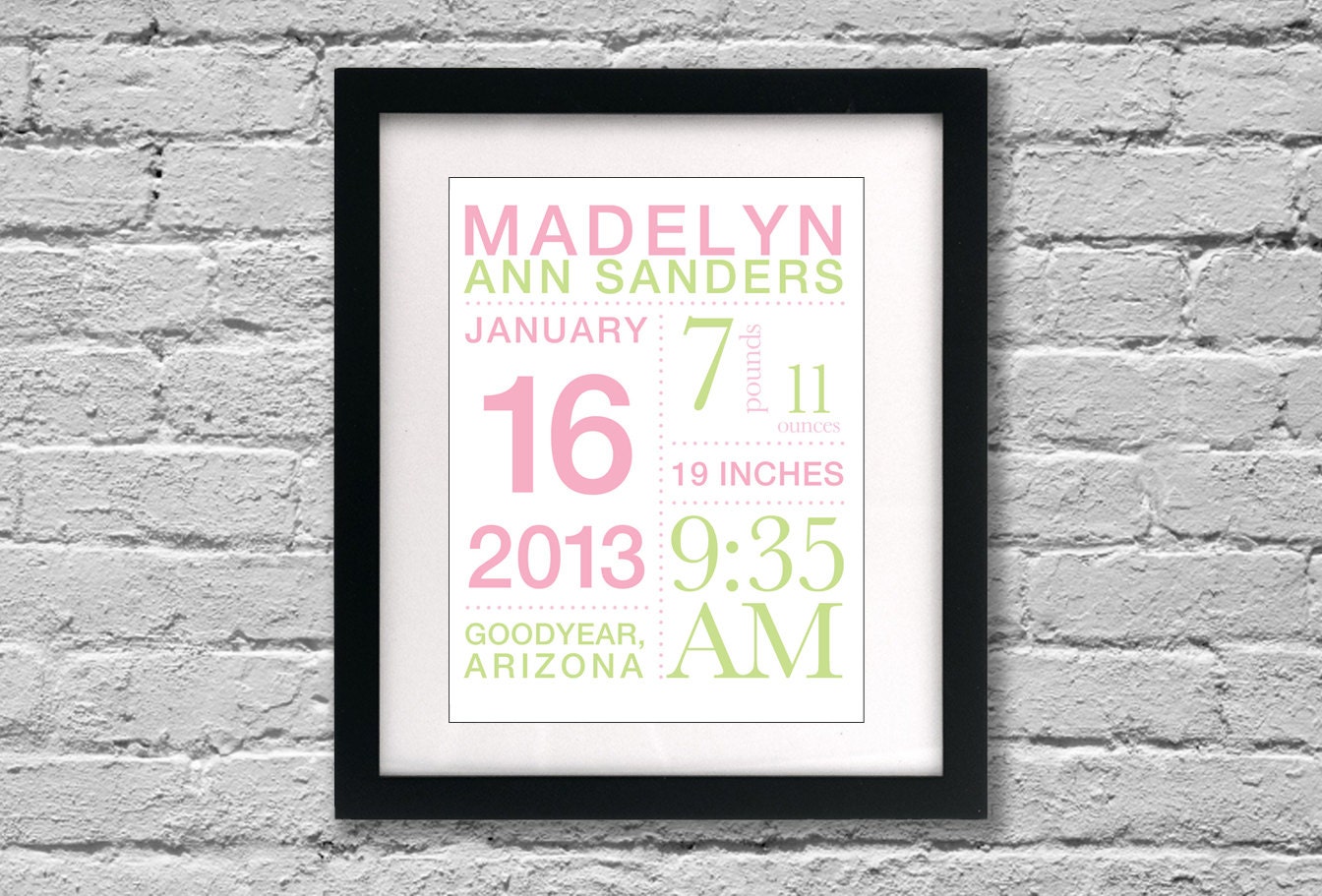 Baby Birth Announcement Poster with Baby's Stats: by brandnoonan