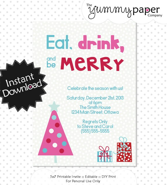Editable Modern Christmas Party Invitation Instant by 