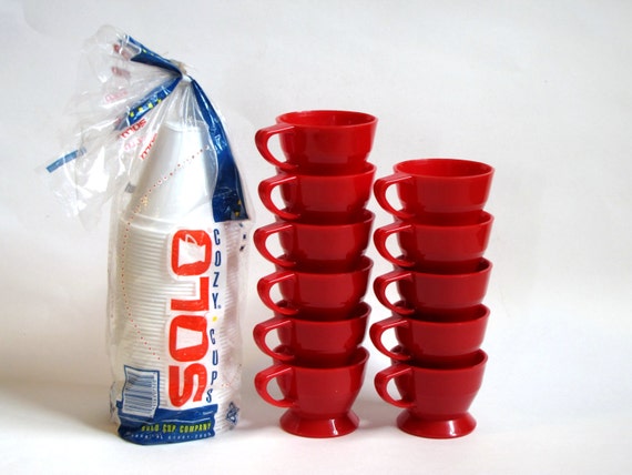 Vintage 1970s Red Solo Cozy Coffee Cups 11 with Inserts