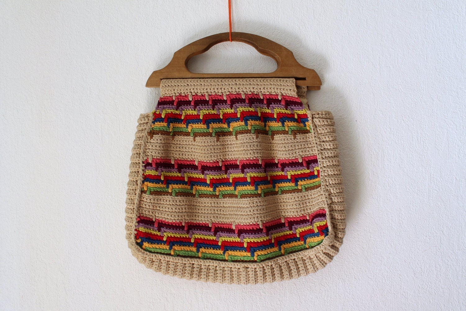 Vintage Crochet Bag 1970's Bag with by