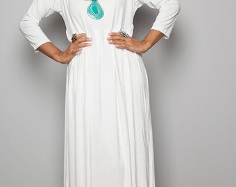 Off White Maxi Dress with 3/4 Sleeves : Autumn Thrills Collection No.13