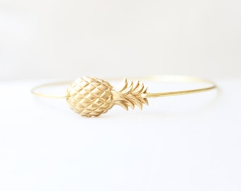 Brass Pineapple Bangle, Fruit Bracelet, Beach Bracelet, Tropical Jewelry, Summer Charm Bracelet, Stackable Bangle