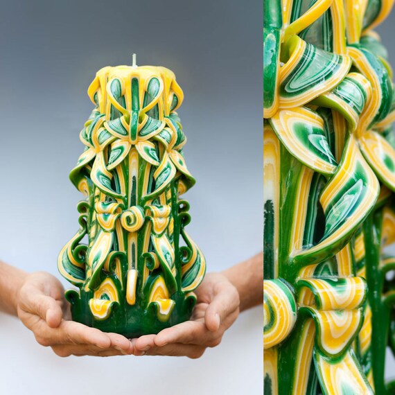 Carved candle Large candle Green candle by primacandle on Etsy
