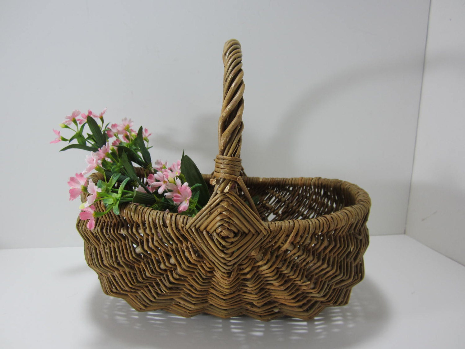 Vintage Harvest Basket Gathering Basket Handmade Woven Willow