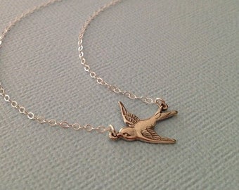 Sparrow Necklace in Sterling Silver -Silver Bird Necklace -Tiny Bird Necklace -Tiny Swallow Necklace in Sterling