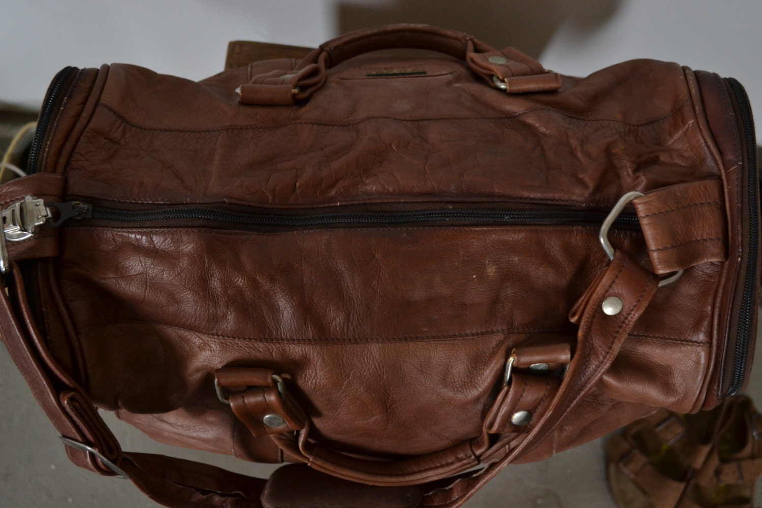 SALE Vintage Leather Duffle Travel Bag by Jugar