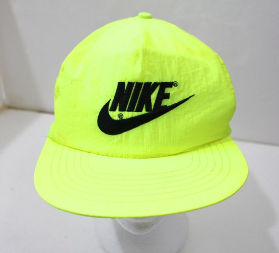 Vintage Retro Neon Yellow Nike Logo Snapback Hat