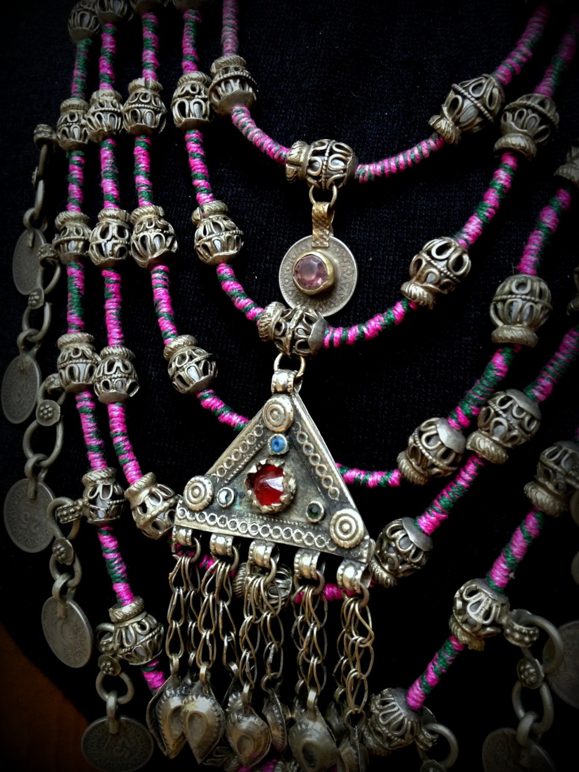 Large Banjara Necklace with Kuchi Pendants and Coins Unusual