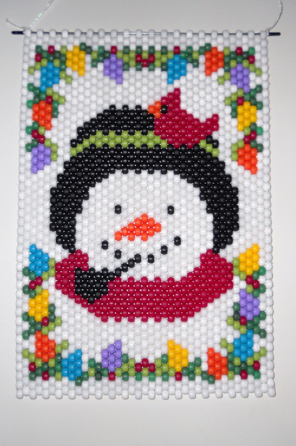 Handmade Hand Beaded Christmas Snowman Beaded Banner with