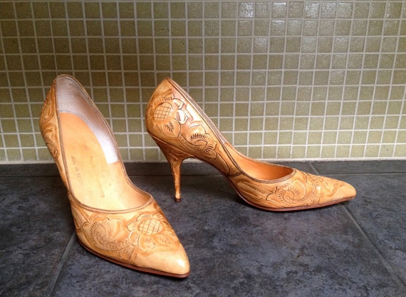 tooled leather pumps
