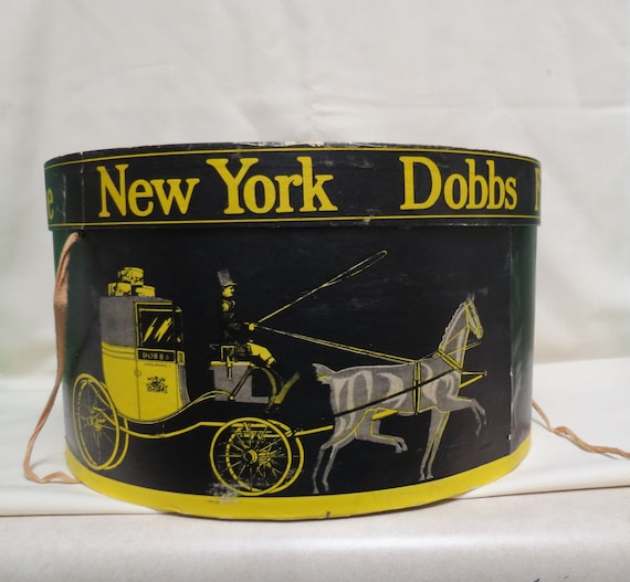 Vintage Hat Box New York Dobbs Fifth Avenue Black Yellow