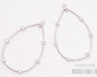 P418-R// Glossy Original Rhodium Plated Cz Teardrop Pendant, 1pc