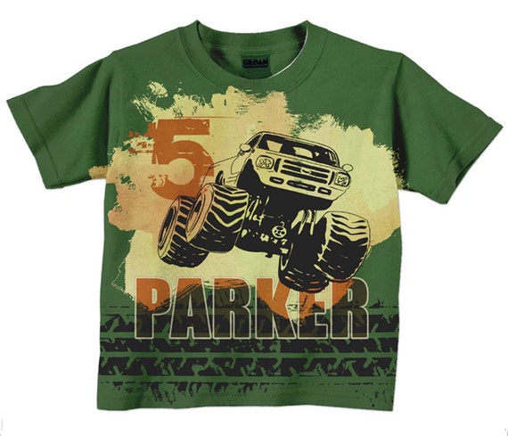 Monster Truck Shirt Personalized Boys Green and Orange
