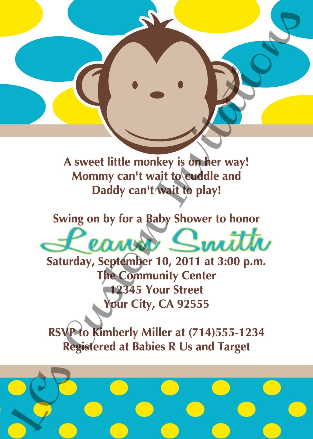 Mod Monkey Boy Baby Shower InvitationYOU PRINT