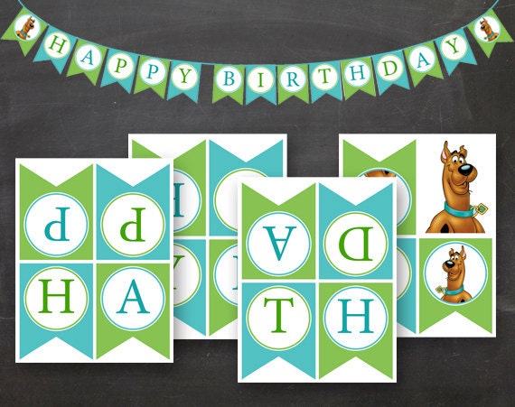 banner etsy christmas Birthday Boy Flag Printable Blue Scooby Green Banner DIY Girl