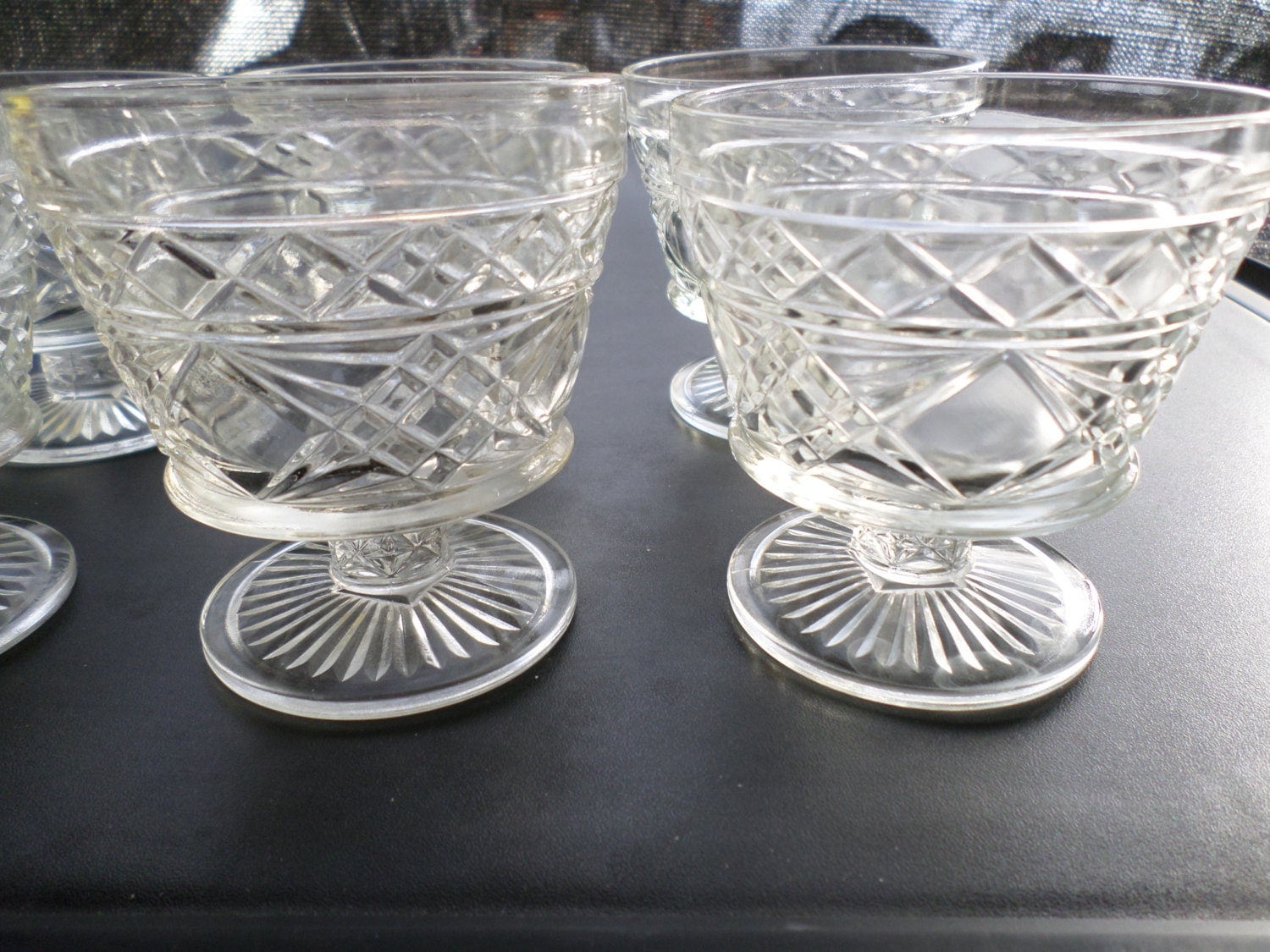 6 Vintage Pressed Glass Footed Dessert Cups by DianesCreationsAZ