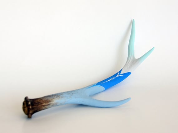 OMBRE DUCK EGG blue antler geometric contemporary modern chevron arrow painted decorative stripe bone taxidermy decor art piece