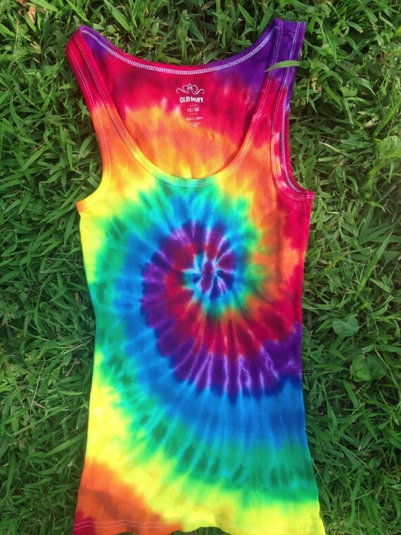 Tie dye tank top: rainbow for women by ROLLUPNDYE on Etsy