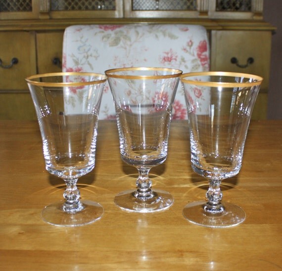 Vintage Fostoria Richmond Gold Rim Iced Tea Glasses Set of 3