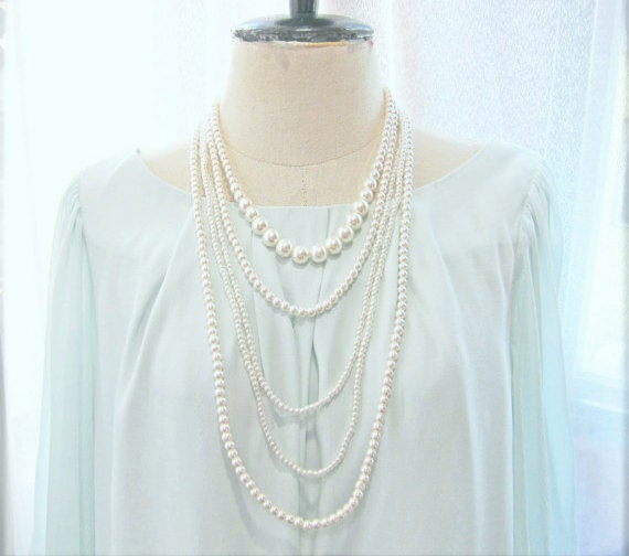 Carrie Bradshaw Pearl Vintage Style Pearl Necklace Stacked