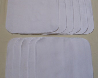 Set of 15 Solid White, reusable cloth napkins, baby wipes, lunch napkins