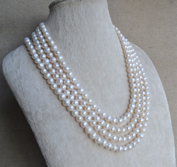 pearl necklace 80 inches 6.5-8mm White Freshwater Pearl