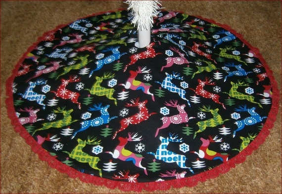 christmas tree skirt 22 colorful reindeer on black by christmas tree skirt 22 colorful reindeer on black by