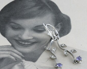 Old NEW Purple Repurposed Vintage Rhinestone Gem Earrings