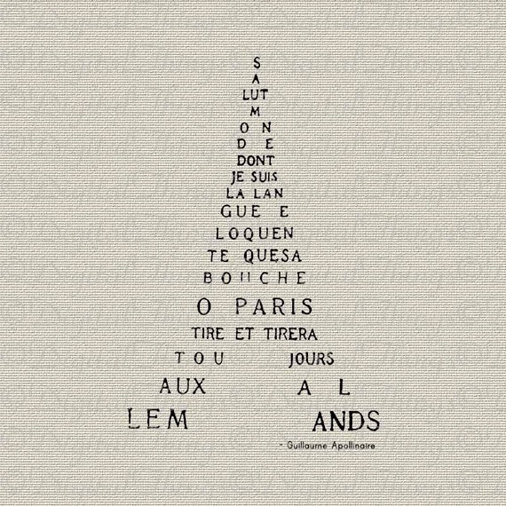 Eiffel Tower French Script Poem Word Art Typography Printable