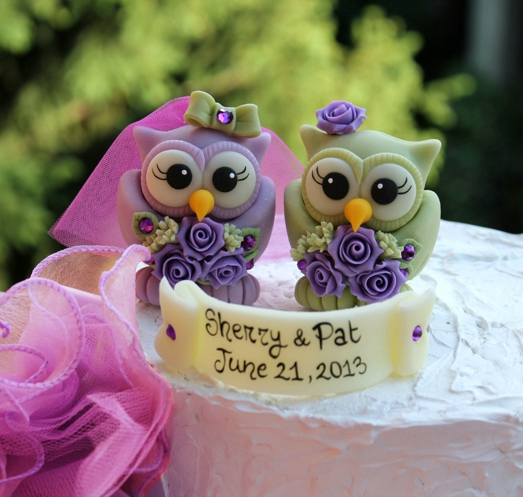 Personalized Same Sex Owl Love Bird Wedding Cake Topper Two