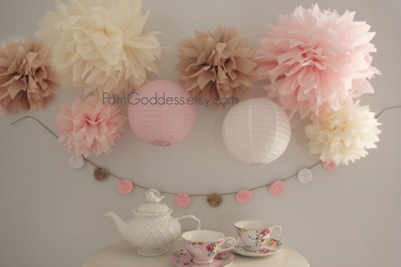 Shabby Wedding Decor,8 Tissue Poms,Shabby Birthday Decor,Chic Wedding,Blush Wedding,Cottage Chic,Reception Il_570xn