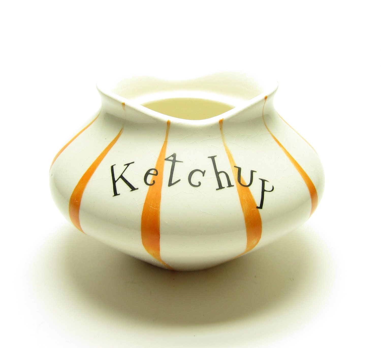 Holt Howard Ketchup Pixieware Condiment Jar Vintage Orange Striped