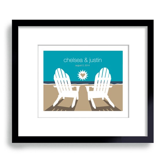 Beach Wedding Gift Art Print Personalized For Couples by DexMex