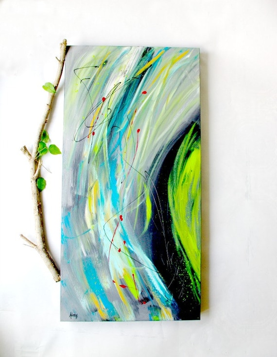 Original Abstract Painting Modern Art Grey&Lime by ArtbyHeroux