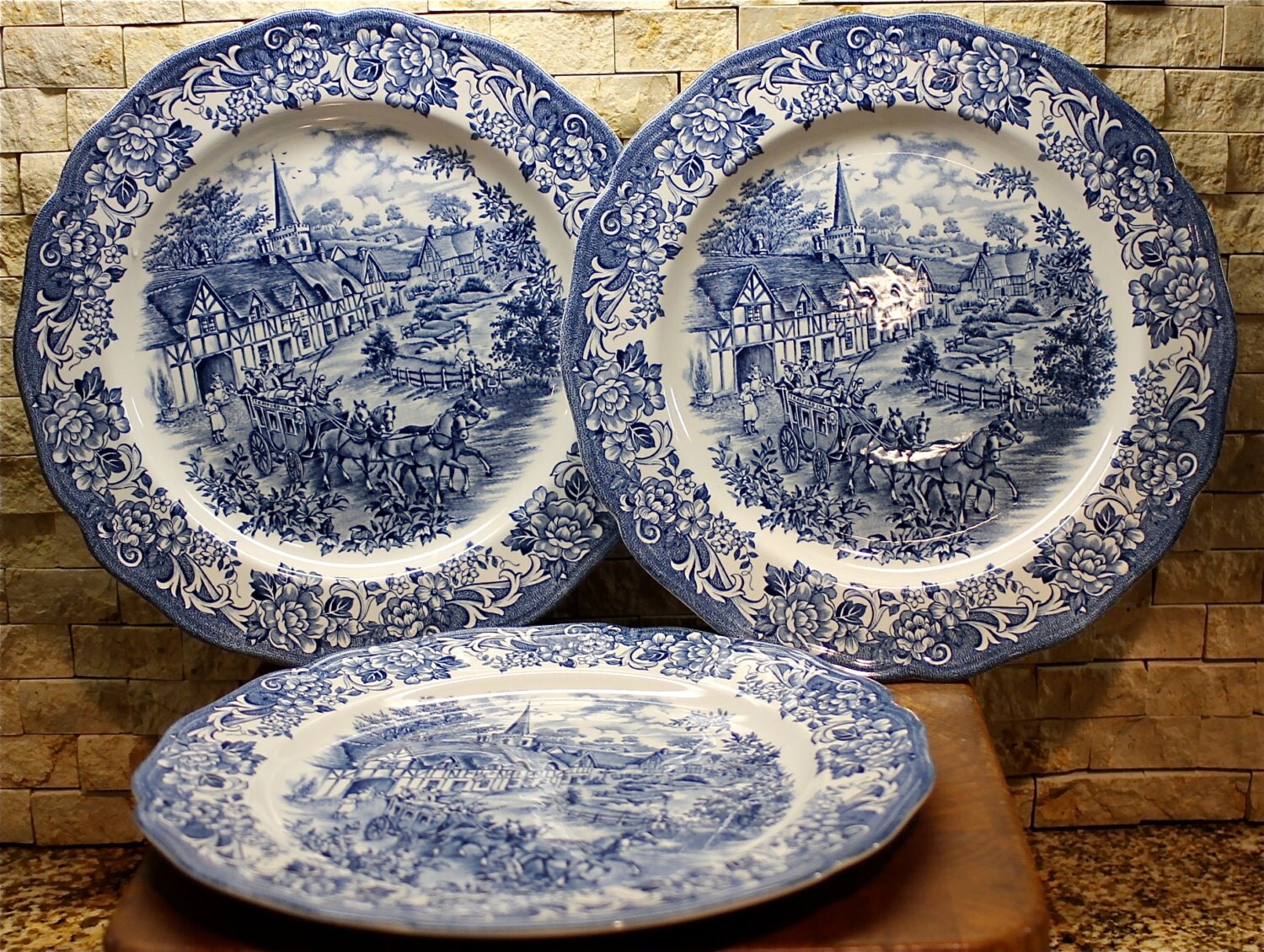 Three blue ironstone plates by susiehatley on Etsy