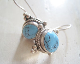 Turquoise and sterling silver oval earrings