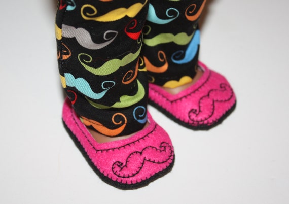 18 Inch Doll Shoes Mustache Design on Hot Pink Felt Easy Slip On Doll Shoes fit 18" Dolls like American Girl Il_570xn