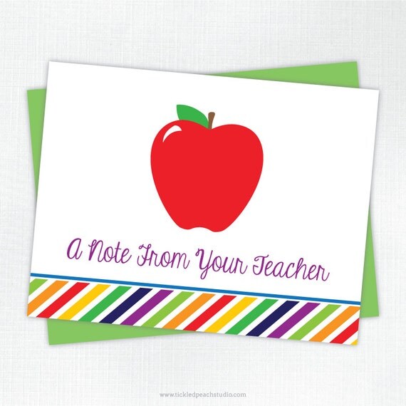 Teacher Apple Folded Note Cards - Set of 10 - Teacher Stationery / Gift Il_570xn
