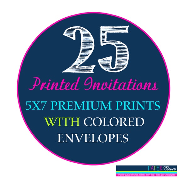 25 Printed Invitation with FREE Colored Envelopes Il_570xn