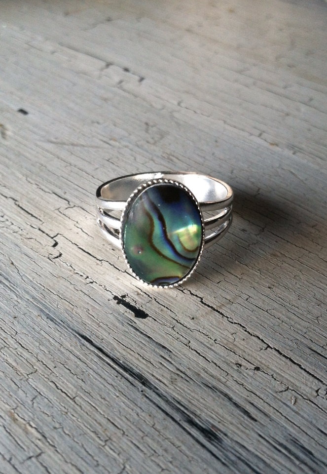 Abalone Ring Adjustable Ring Abalone Shell Ring by ChelseaJewels
