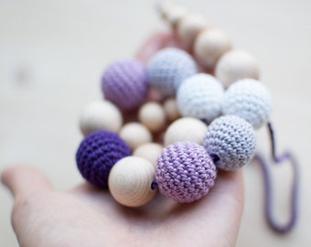 Teething necklace / Crochet nursing necklace - Purple Lilac Lavender White