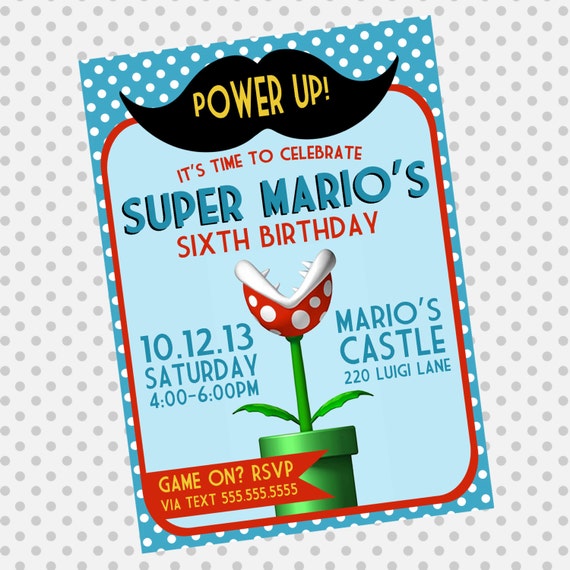 Custom Birthday Party Invite - Mario Invitation - Mustache - Super Mario - Party Supplies Il_570xn