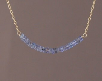 Lavender Tanzanite Beaded Necklace available in gold rose gold or silver