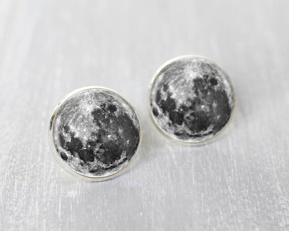 Full moon earrings studs - Cosmic ear posts - Space jewelry - Galaxy, Astronomy