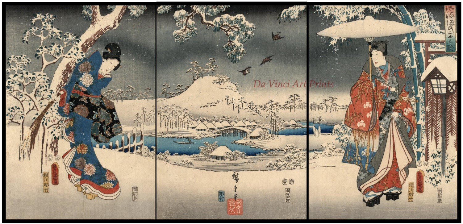 Japanese Triptych Print. Fine Art by DaVinciArtPrints on Etsy