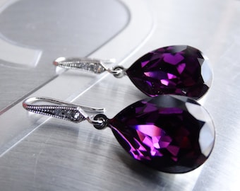 Purple Earrings Amethyst Earrings Crystal Swarovski Wedding Earrings Bridesmaids Gift Wedding Purple Jewelry Amethyst crystal