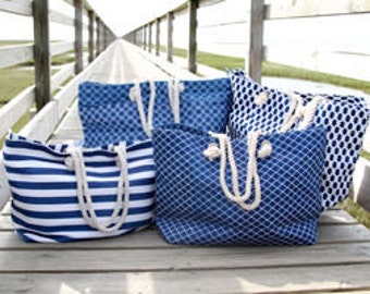 ... or Beach Bag - Linen Lined - Monogrammed Beach Bag - Nautical Beach