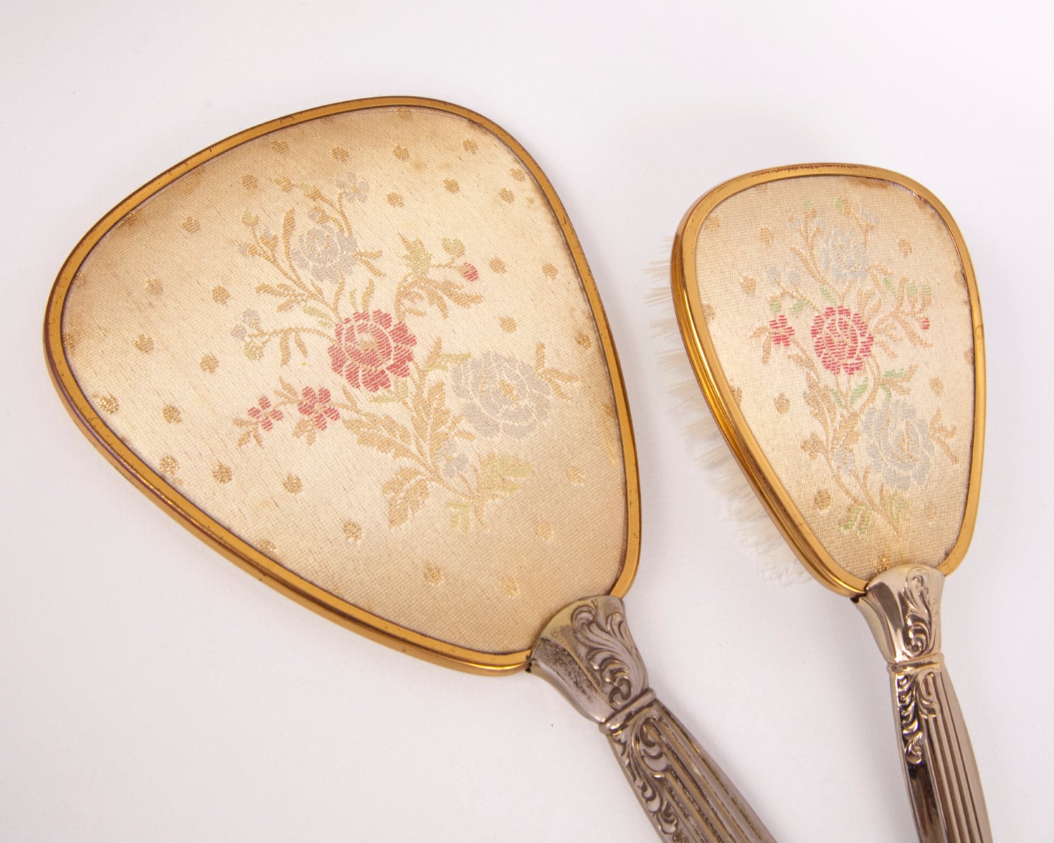 vintage hand mirror and brush set