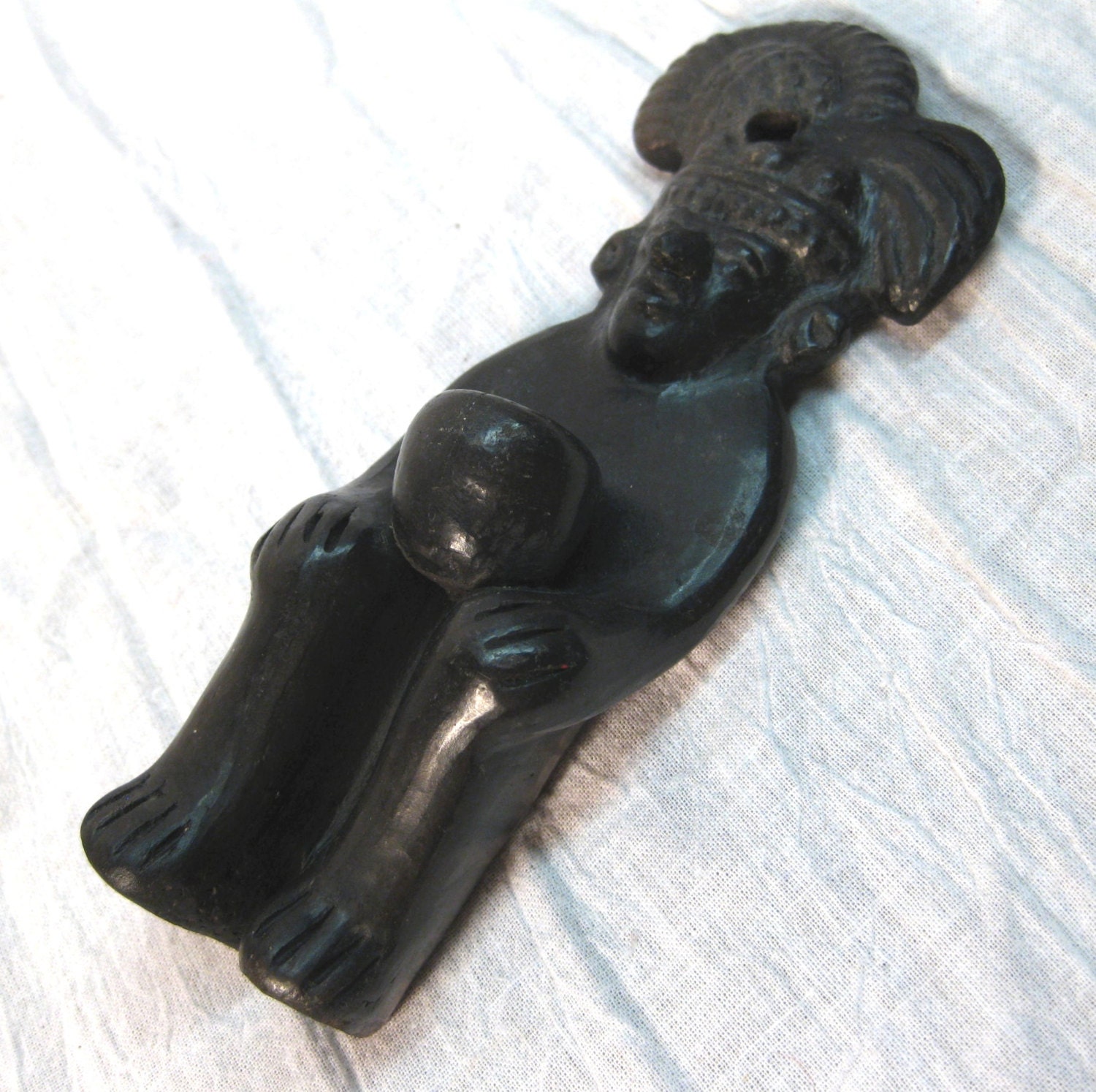 Reserved Vintage Mayan Aztec Burnished Clay Figure SALE