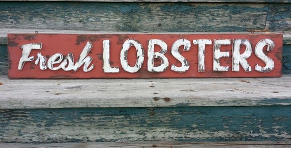 Old FRESH LOBSTERS Sign rustic nautical decor